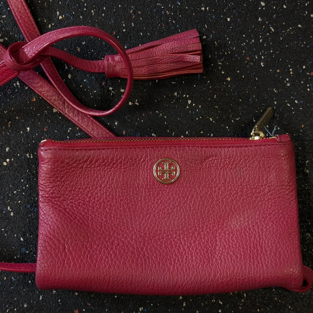 Tory Burch Mini Robinson Fold over Red Pebbled Leather Crossbody